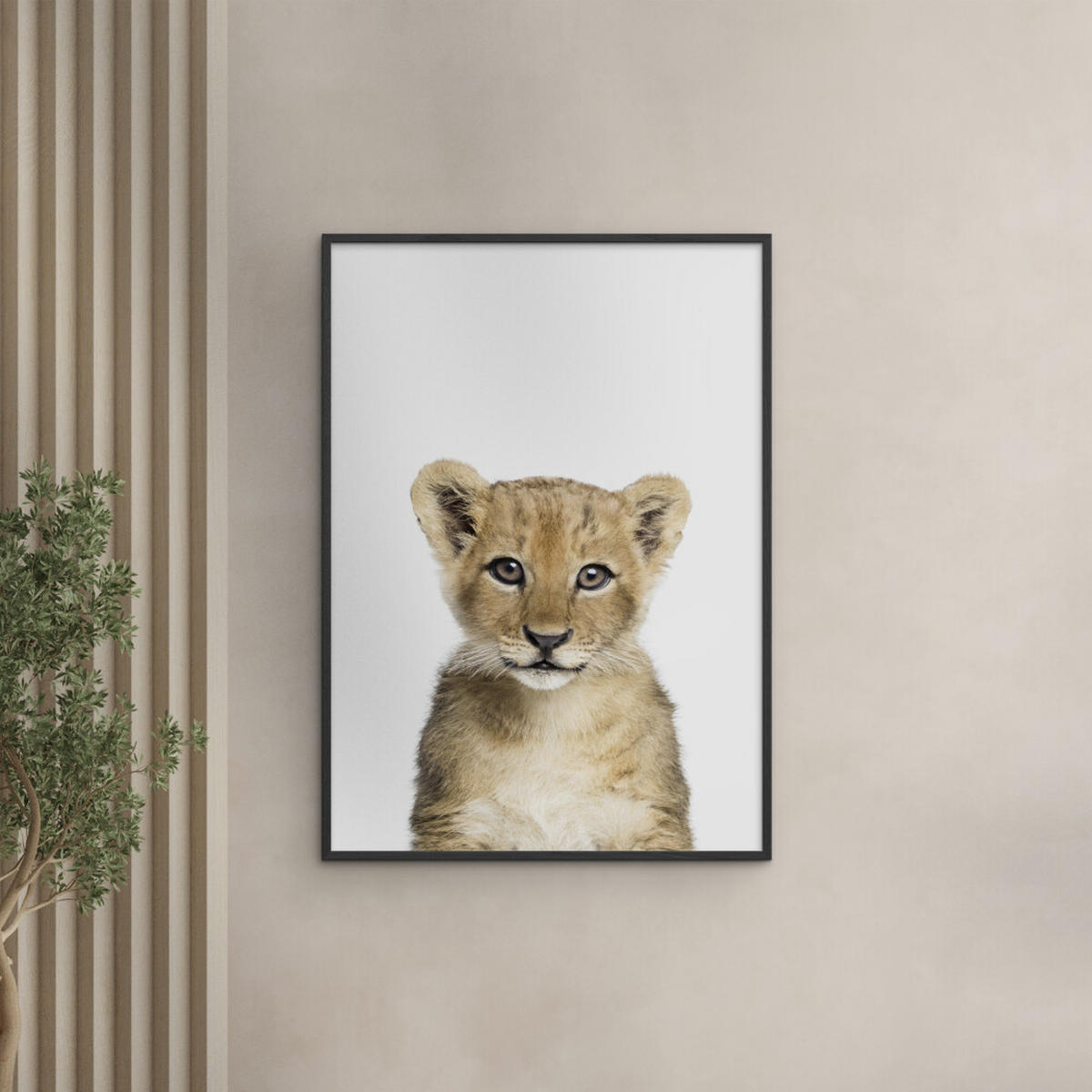 POSTER mit Rahmen Kathrin Pienaar - Baby Lion - Schwarz/Weiß, Holz/Papier (50/70cm) - Poster&Frame