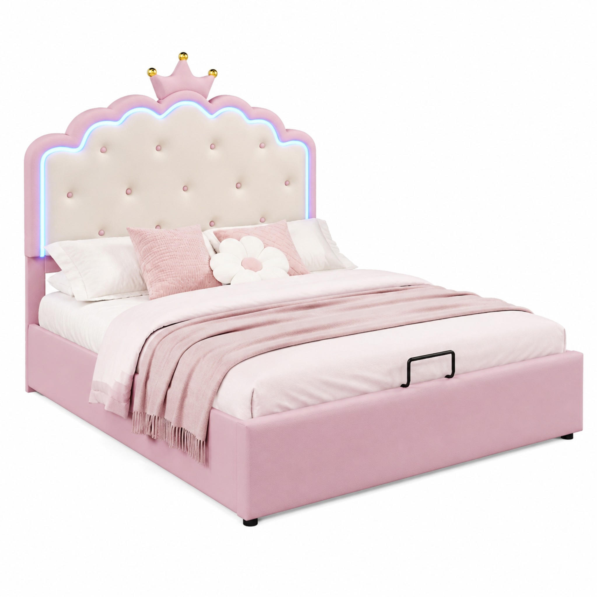 POLSTERBETT mit Bettkasten und Lattenrost 140x200 cm PU Pink - Pink, Metall (140/200cm) - Meubliv