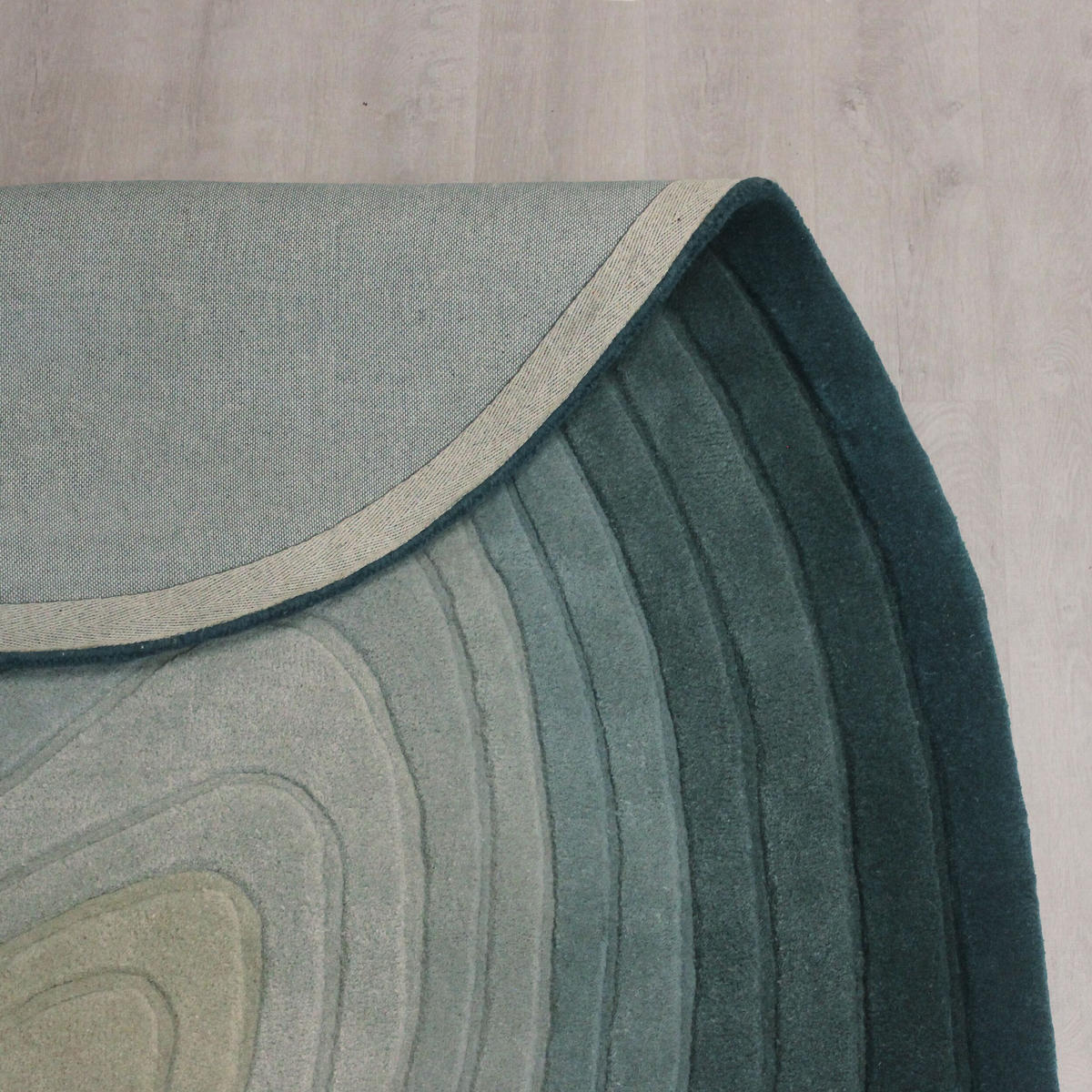 TEPPICH Wolle, Organische Form, Ombre Farbverlauf, Handgefertigt, Hoch-Tief-Flor-Effekt Türkis-Beige Oval 160x230 - Blau, Textil (230/160cm) - KADIMA DESIGN