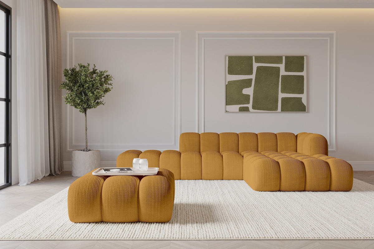 TABURET OLEA-PUF 91x87x44 cm Hořčicová Manšestr - černá/tmavě žlutá, kompozitní dřevo/textil (91/44/87cm) - ALTDECOR