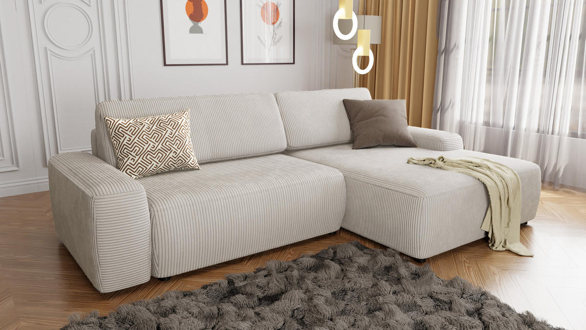 ECKSOFA Nancy Beige Cord - Beige/Schwarz, Holz/Kunststoff (264/162cm) - S-Style Möbel