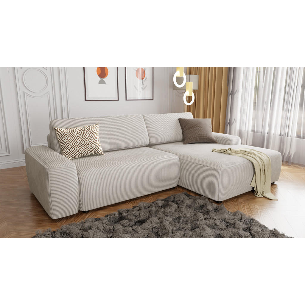 Thumbnail - S-Style Möbel Ecksofa, Beige, Textil, Echtholz,Buche, Birke, 5-Sitzer, Füllung: Silikon,Silikon,Polyetherschaumkern, Eck...