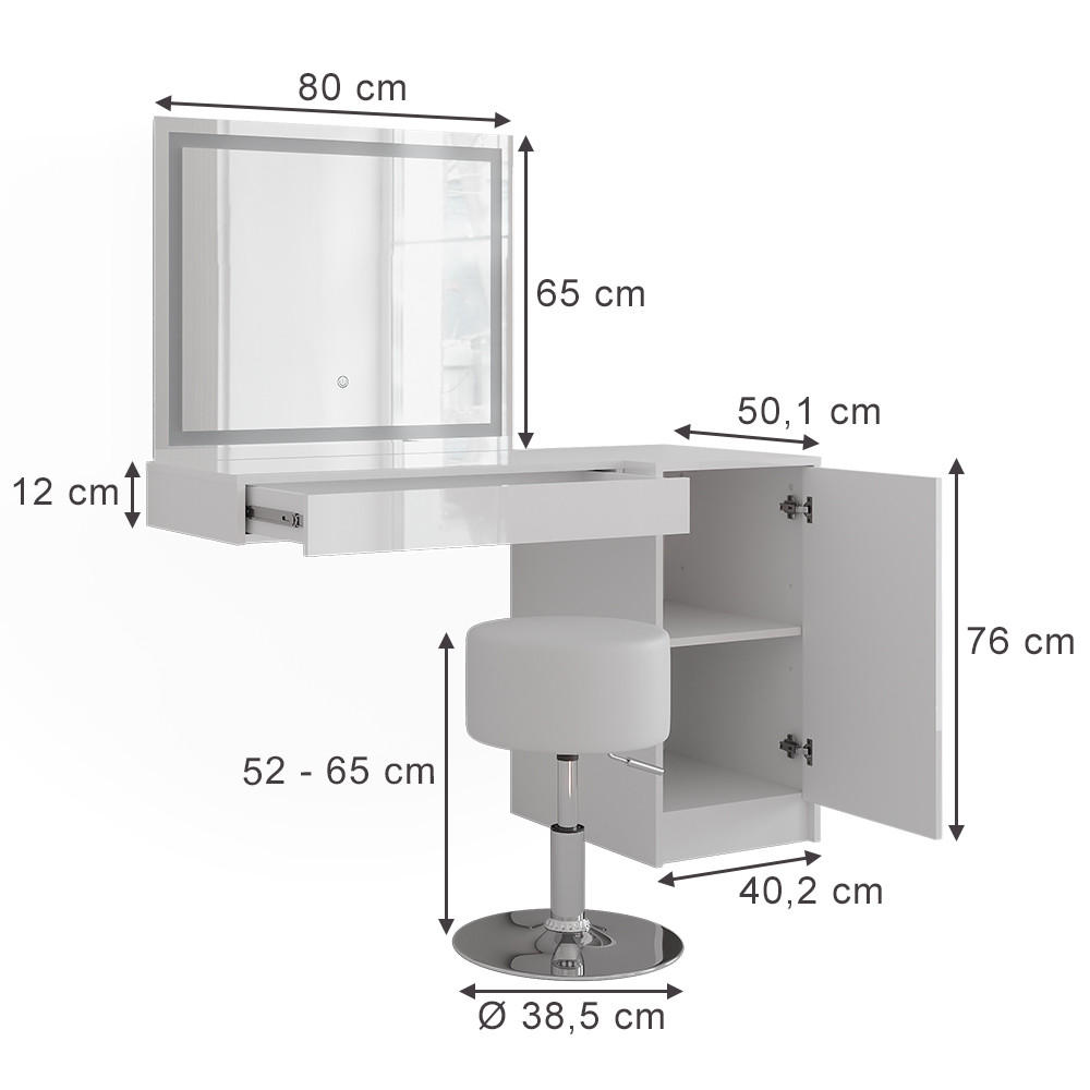 SCHMINKTISCH Sherry Weiß/Weiß Hochglanz 120 cm 4 Teile - Weiß Hochglanz, Holzwerkstoff (120/76/50.1cm) - Vicco