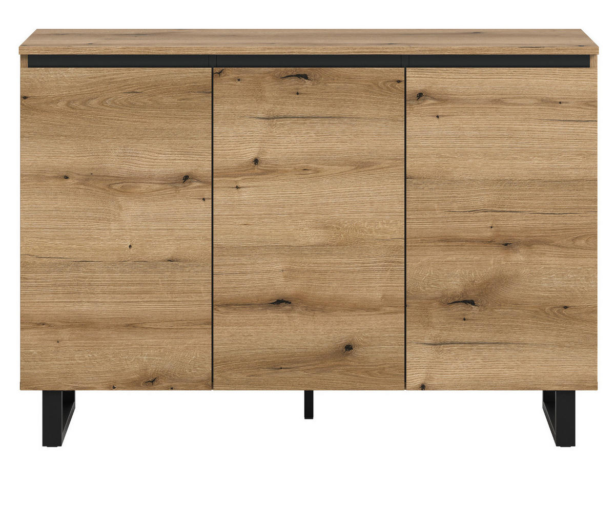 SIDEBOARD Evoke Eiche, schwarz, Kommode 120 x 84 cm mit Soft-Close, Gelia - Eichefarben/Schwarz, Holzwerkstoff/Metall (120/84/36cm) - Inn.Furn