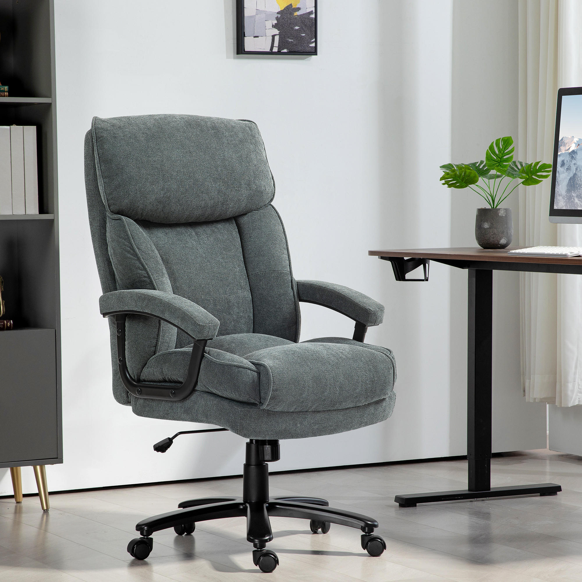 BÜROSTUHL, Ergonomisch Schreibtischstuhl mit Wippfunktion, Leinenoptik, Grau - Grau, Textil (79/125/68.5cm) - HOMCOM