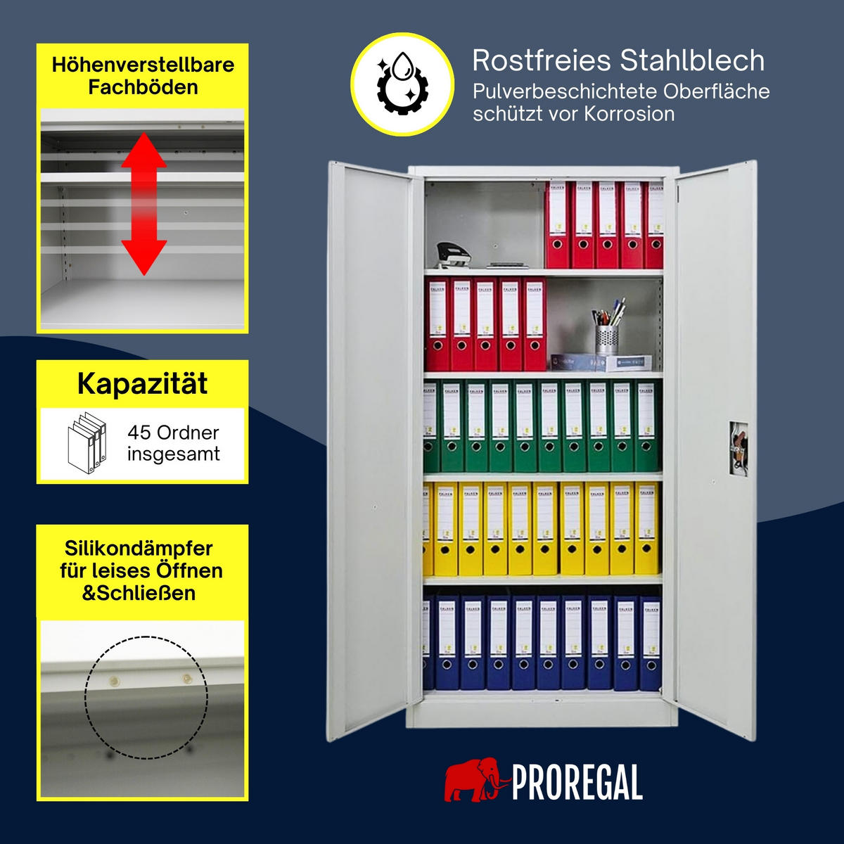 FLÜGELTÜRENSCHRANK Elephant 180x80x40cm 4 Ebenen Lichtgrau - Hellgrau, Metall (80/180/40cm) - PROREGAL
