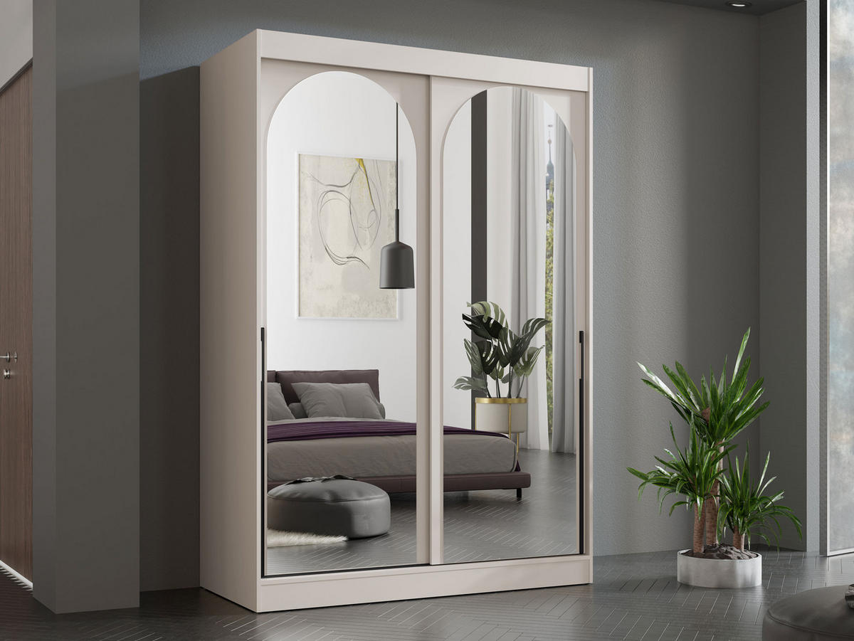 SCHIEBETÜRENSCHRANK Modin 150 - Kaschmir/Schwarz, Holzwerkstoff/Kunststoff (150/216/65cm) - MIRJAN24