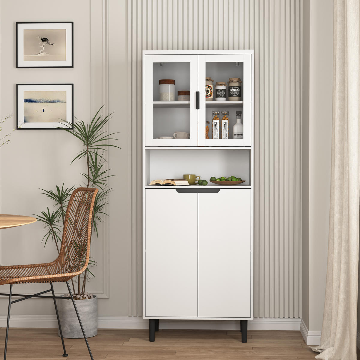 VITRINENSCHRANK 60/35/160 cm weiß aus MDF mit Glastüren verstellbarem Einlegeboden und Kippschutz - Weiß, Holzwerkstoff (60/160/35cm) - OKWISH