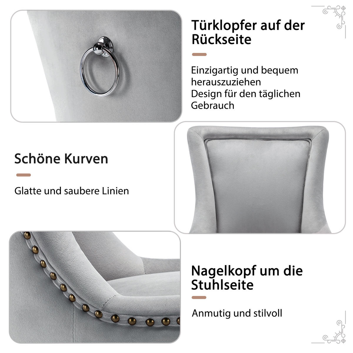 ESSZIMMERSTUHL 2er Set Samt Grau Polsterstuhl Massivholz Modern - Grau, Textil (55/91/61cm) - FLIEKS