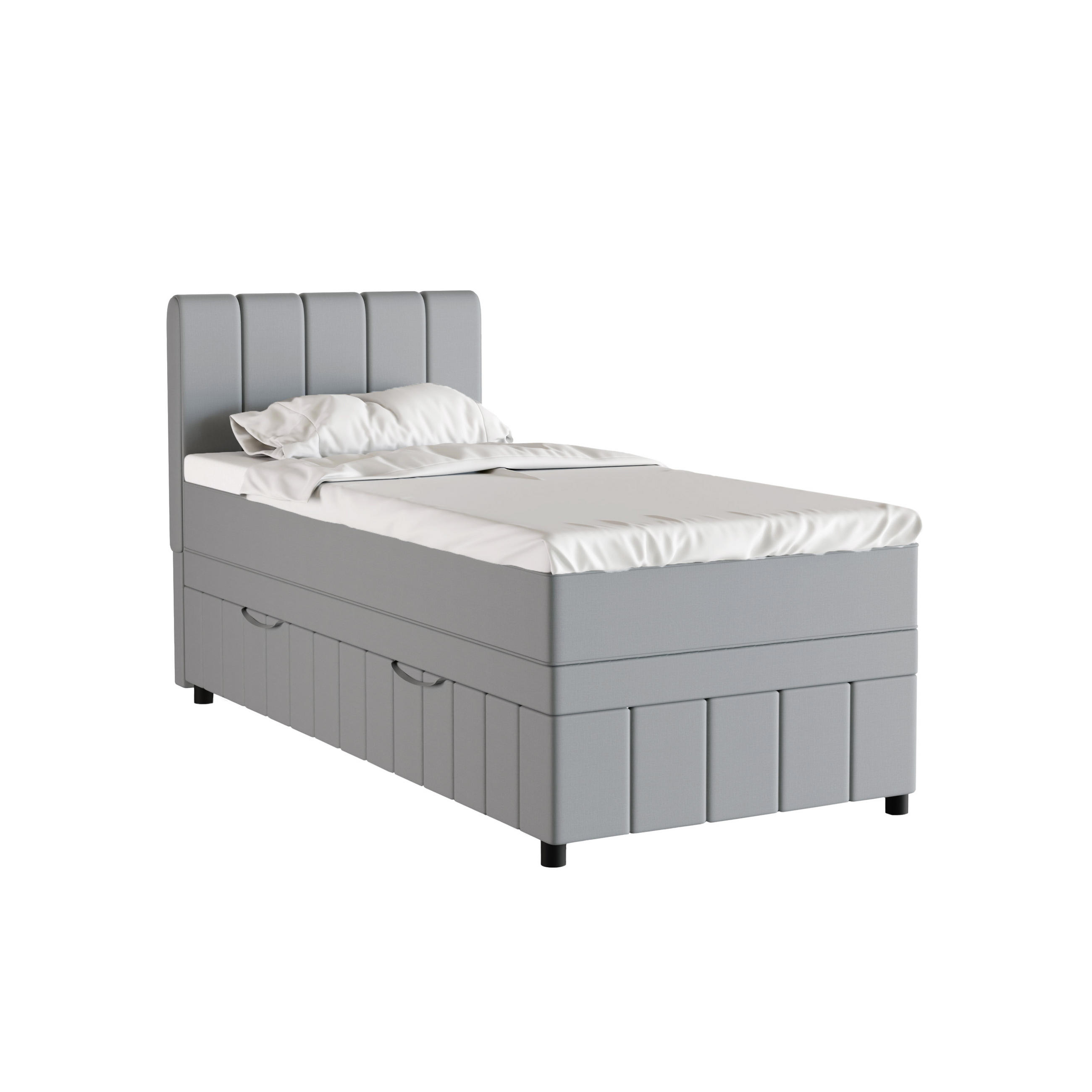 BOXBETT AVALON 90 x 200 cm mit Bettkasten und Topper - Hellgrau - Hellgrau, Holz - Panda Möbel