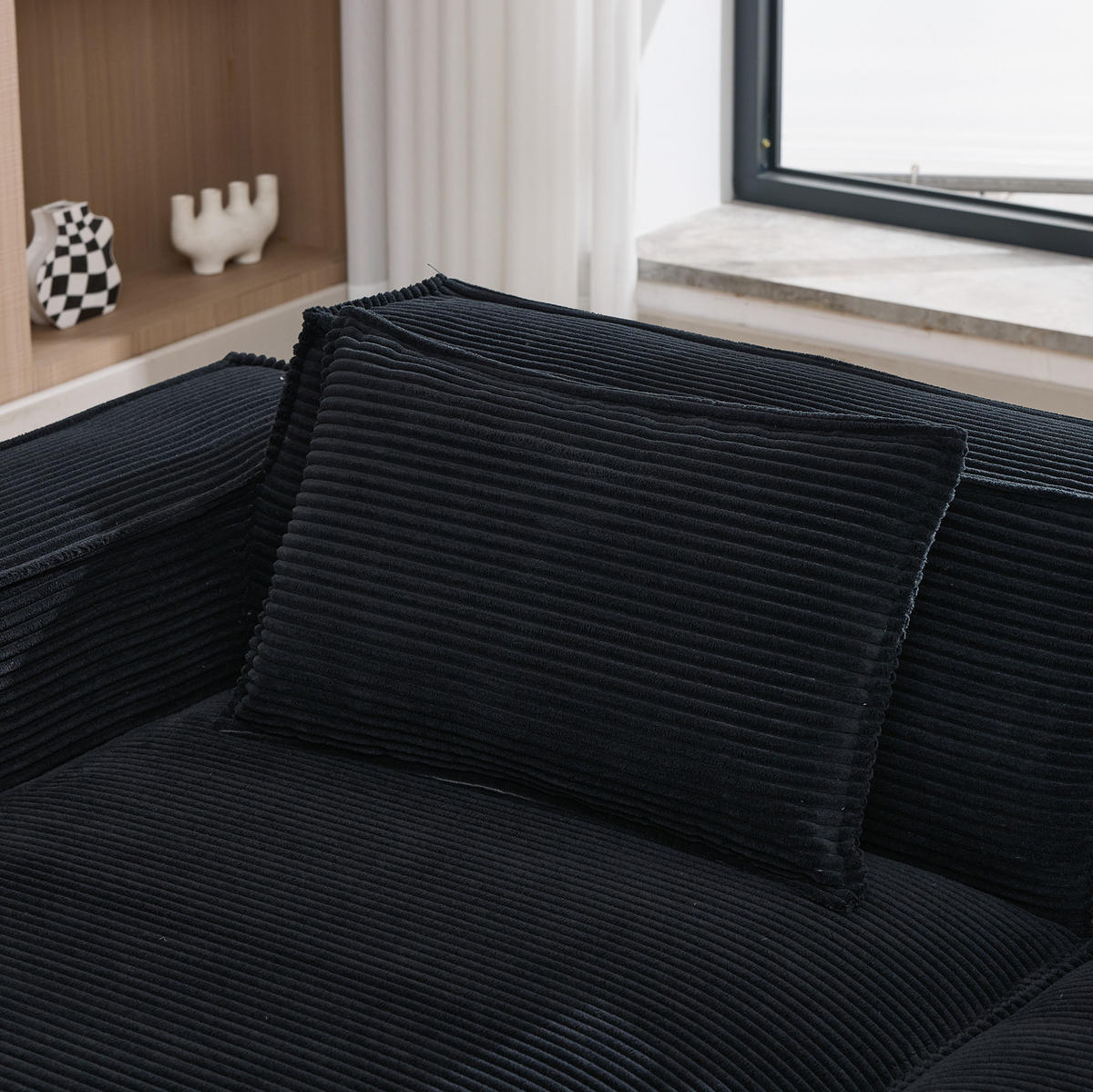 SOFA gepolstert 235 cm Polyester Black 2 Kissen - Schwarz, Textil (129/235cm) - Meubliv