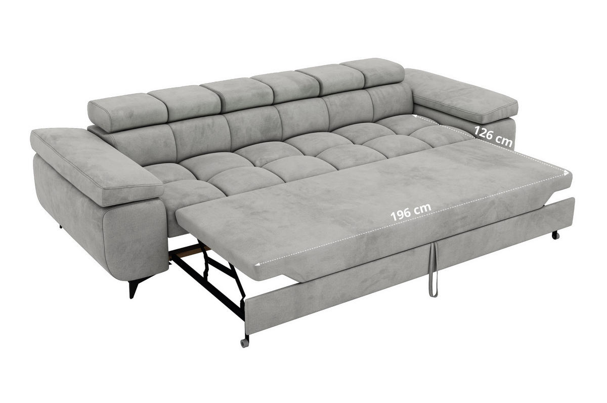 TŘÍMÍSTNÁ POHOVKA NIDELLO - Světle šedá Samet - černá/světle šedá, kov/textil (260/70/97cm) - MKS