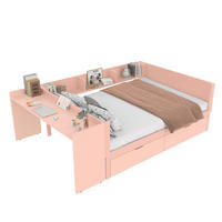 BETT 140/200 cm mit Schreibtisch, 2 Schubladen und 3 Regalen aus Kiefern und Spanplatte, Weiß/Rosa - Rosa, Holzwerkstoff (140/200cm) - Redom