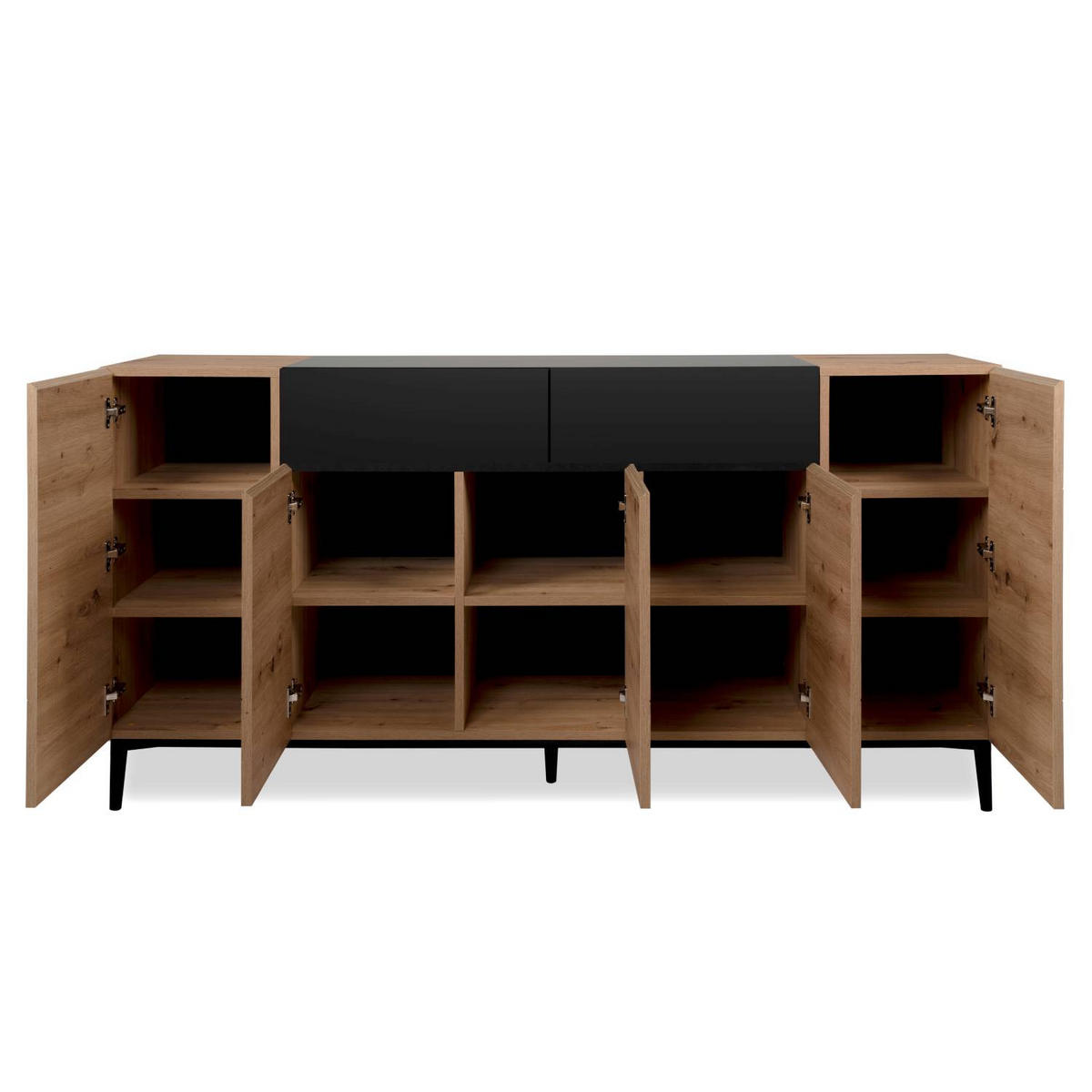 SIDEBOARD 180/90/42 cm Eiche, Schwarz - Schwarz/Braun, Holz (180/90/42cm) - Homestyle4u