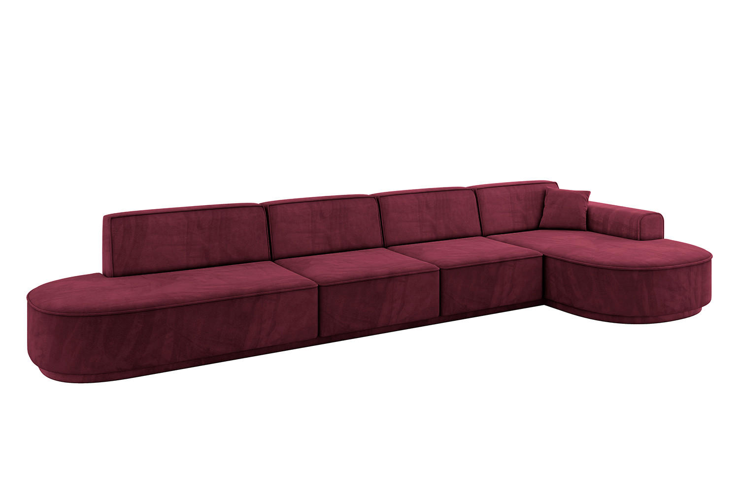 ECKSOFA Ottomane Rechts MARI-L3-v3 - 402x163x81 cm Bordeaux Velours - Bordeaux/Schwarz, Holzwerkstoff/Kunststoff (402/163cm) - ALTDECOR