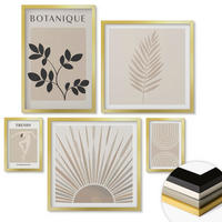 WANDBILDER 5er Set - 50x50 cm & 20x30 cm & 40x60 cm Goldrahmen - Abstrakte Poster im Boho-Stil in Pastellfarben - Goldfarben, Kunststoff (40/60cm) - ArtPrintCave