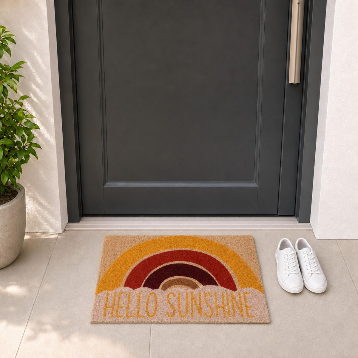 FUSSMATTE Bunt Kokosfaser rutschfest Hello Sunshine 60x40 cm - Multicolor, Kunststoff/Textil (60/40cm) - Relaxdays