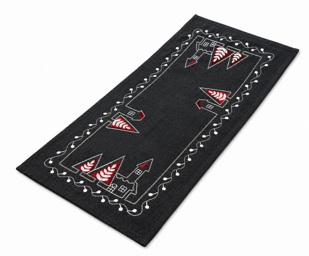 TISCHLÄUFER 40/90 cm Kirche Weihnachten Leinenoptik - Anthrazit/Rot, Textil (40/90cm) - TiborTex