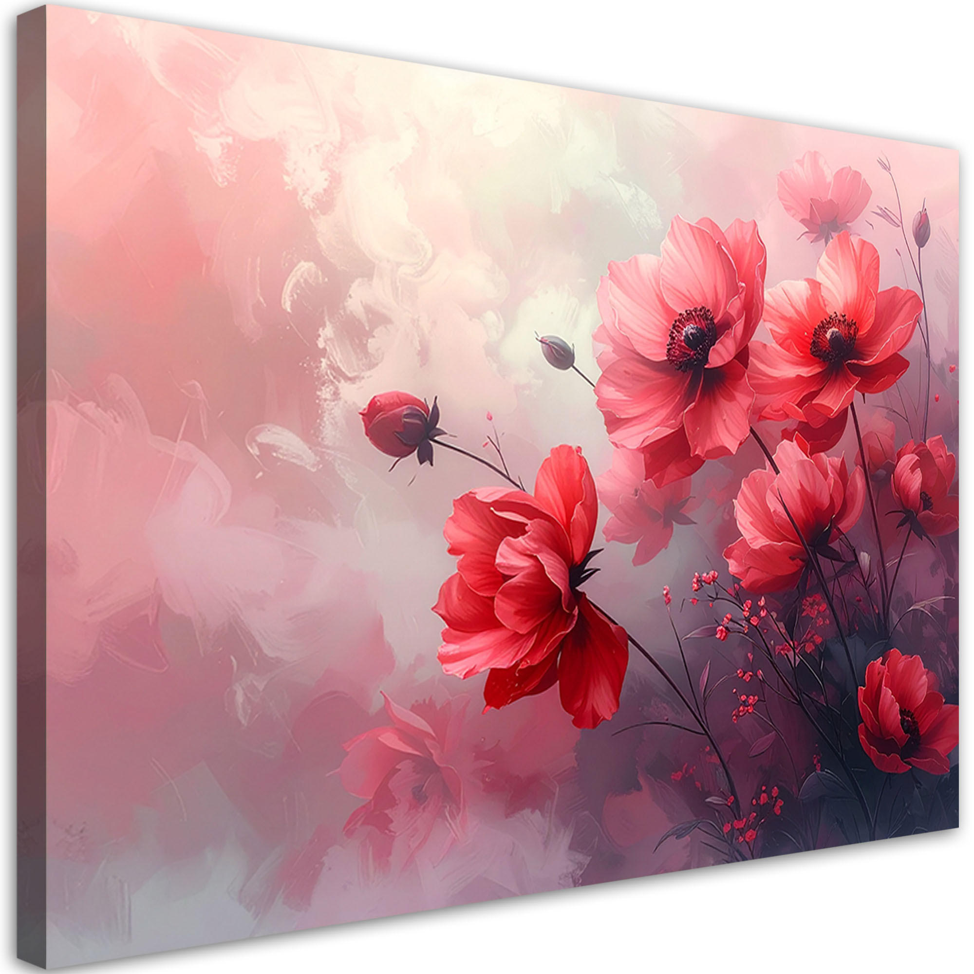 WANDBILD, Rote zarte Blumen - Rot, Textil (100/70cm) - Feeby