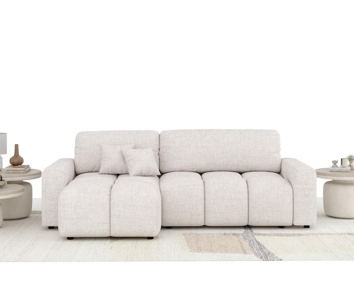 ECKSOFA MIT SCHLAFFUNKTION Ucci Beige Webstoff - Beige/Schwarz, Holz/Holzwerkstoff (233/142cm) - Maison de Reve