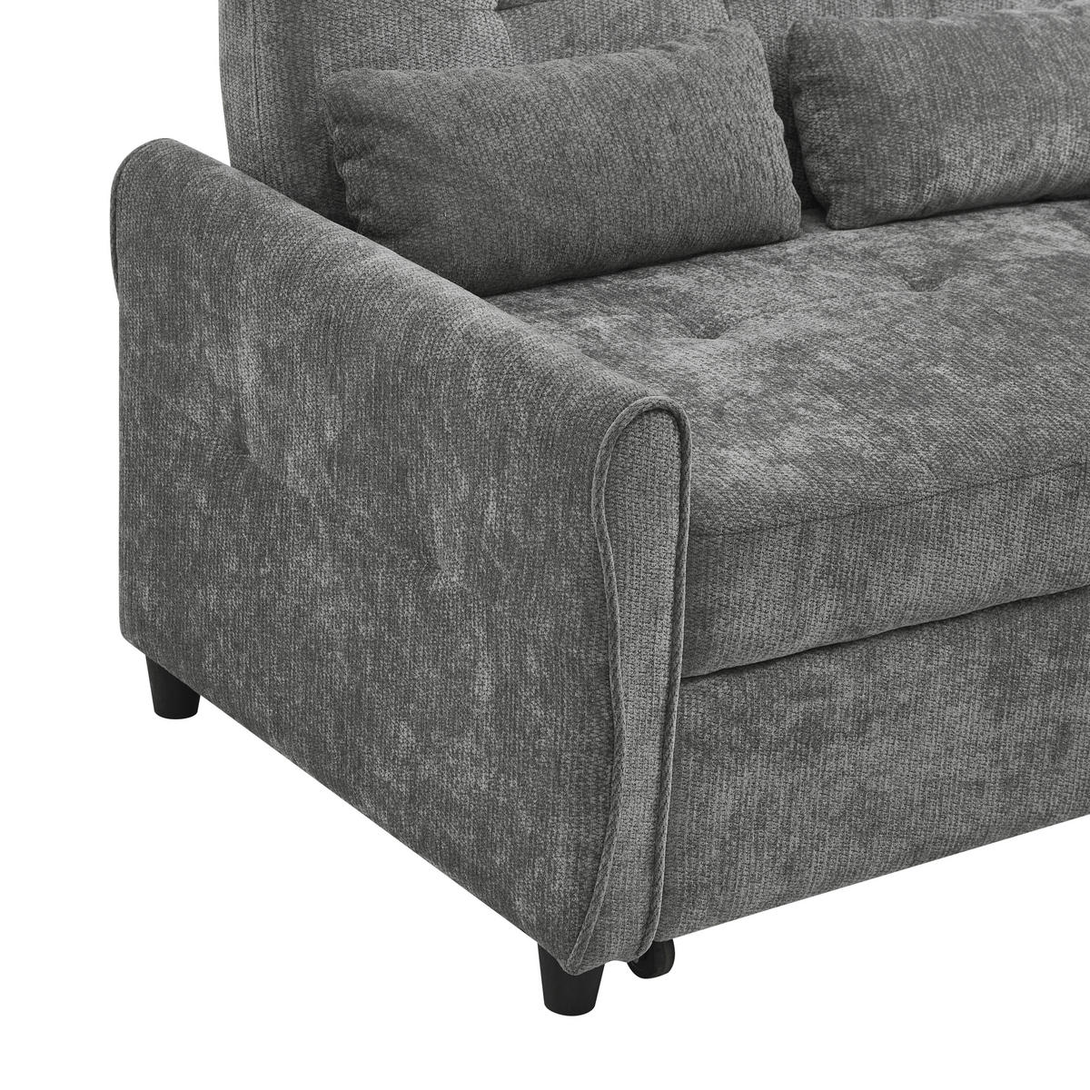 SCHLAFSOFA 3-Sitzer 3-in-1 ausziehbar Chenille, DE-42933, Grau - Grau, Metall (176/83/148cm) - ComfortXL