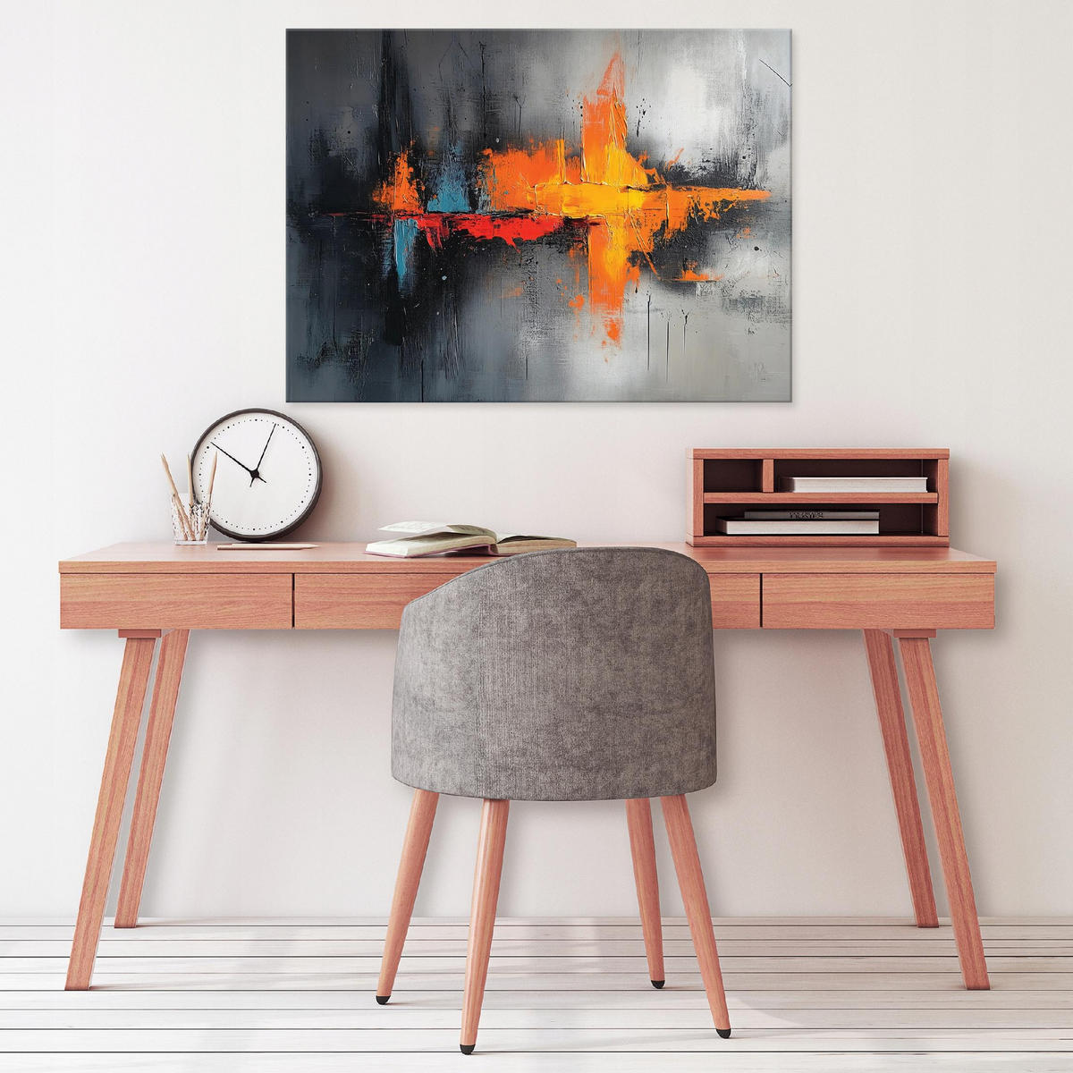 WANDBILD XXL Abstrakt Grau Bunt Modern Wohnzimmer 120x80 - Grau, Holzwerkstoff (120/80cm) - Wallarena