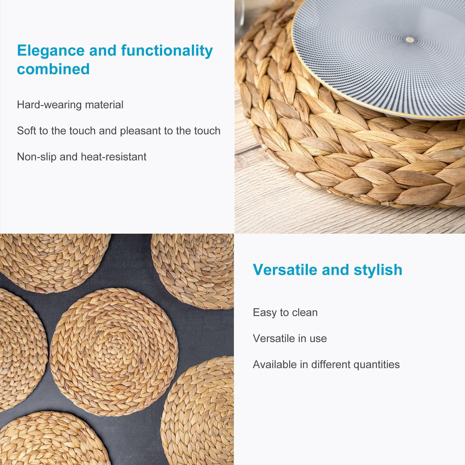 PLATZSET Untersetzer 30 cm - Naturfarben, Naturmaterialien (30/30/7cm) - Intirilife