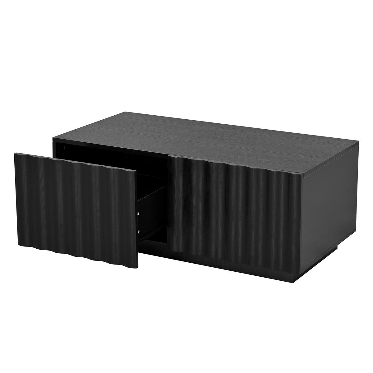 COUCHTISCH Wellenmuster 2 Schubladen modern Stauraum - Schwarz, Holzwerkstoff (100/50/40cm) - FLIEKS