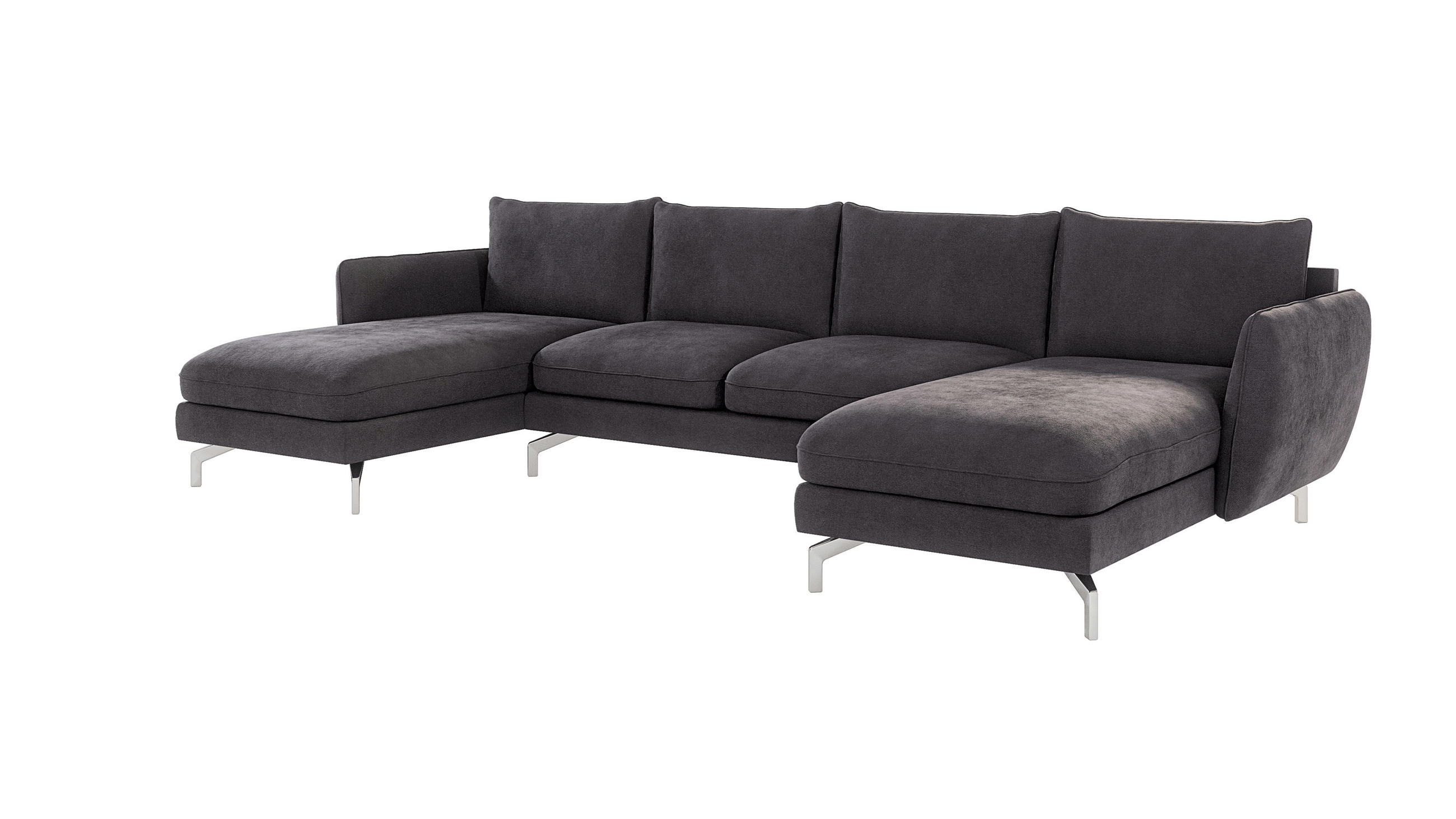 WOHNLANDSCHAFT Elou Graphit Luxusmicrofaser - Chromfarben/Graphitfarben, Textil/Metall (349/87/167cm) - S-Style Möbel