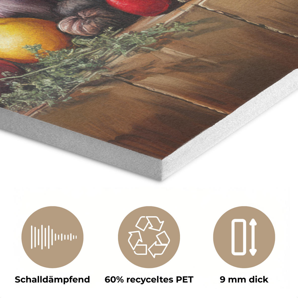 AKUSTIKPANEEL Stilleben - Kräuter - Gewürze - Früchte - Farbenfroh 70x100 cm - Grün, Textil (70/0.9/100cm) - MuchoWow