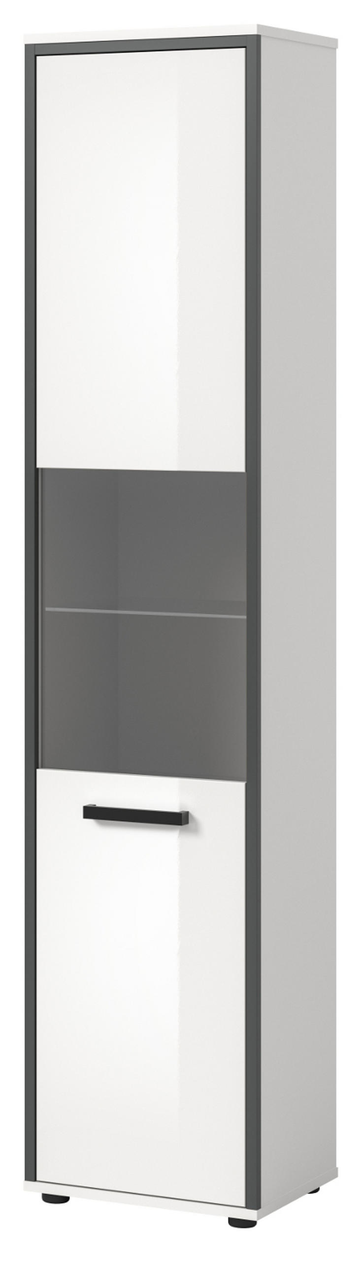 HOCHSCHRANK weiß Hochglanz, grau 40 cm, Badschrank, Türanschlag wechselbar - Weiß Hochglanz/Schwarz, Glas/Holzwerkstoff (40/188/34cm) - Inn.Furn