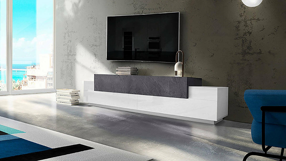 FERNSEHSCHRANK Glänzendes Weiß, Schiefer 45/240/52 cm - Schieferfarben/Weiß, Holzwerkstoff (240/52/45cm) - DMORA