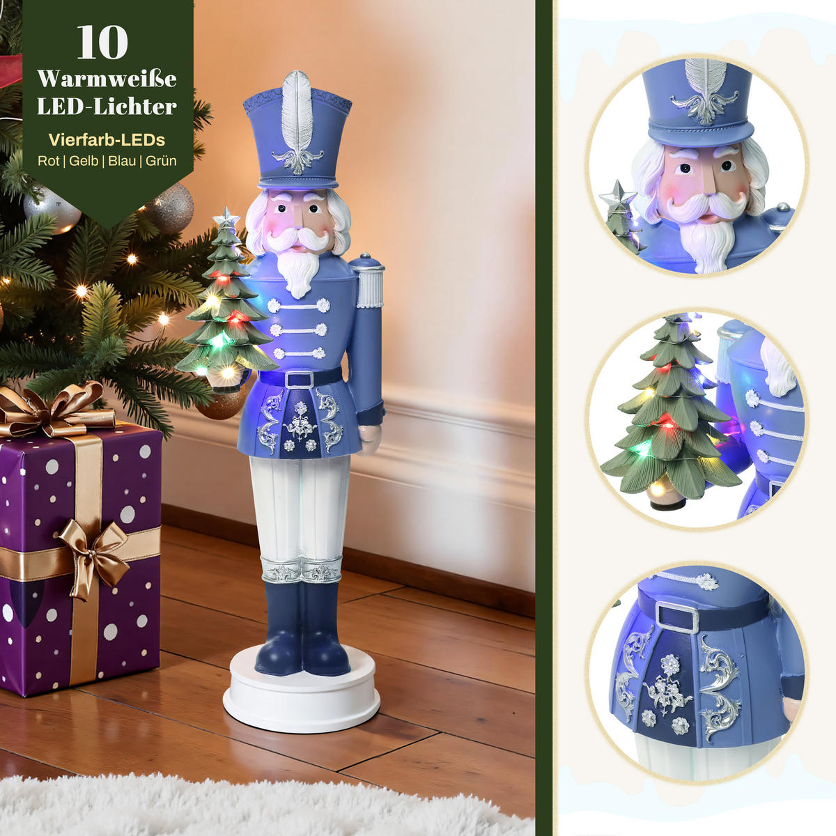 NUSSKNACKER Figur mit LED | B18.5 x T19 x H55 cm - Blau, Kunststoff (18.5/55/18.5cm) - 24Bottles