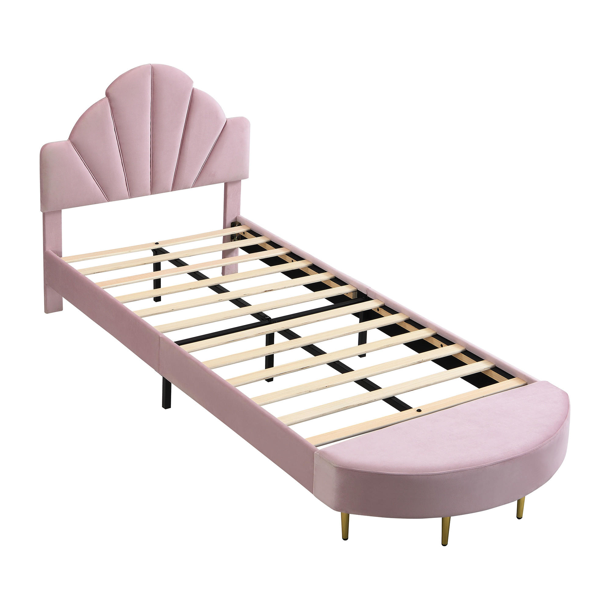 KINDERBETT 90/200 cm DE-02215, in Rosa, mit Samtkopfteil und Bettbank - Pink, Holzwerkstoff/Metall (90/200cm) - ComfortXL