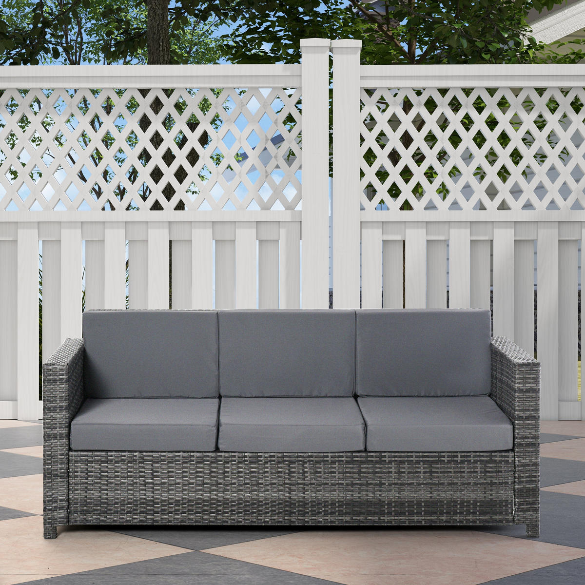 POLY-RATTAN Sofa, Metall, Grau - Grau, Metall (70/80/185cm) - Outsunny