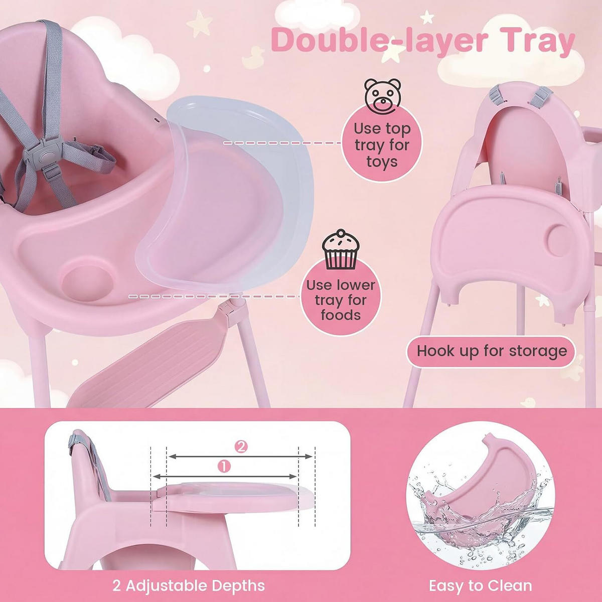 KINDERHOCHSTUHL aus Metall rosa - Pink, Metall (56/56.5/46cm) - COSTWAY