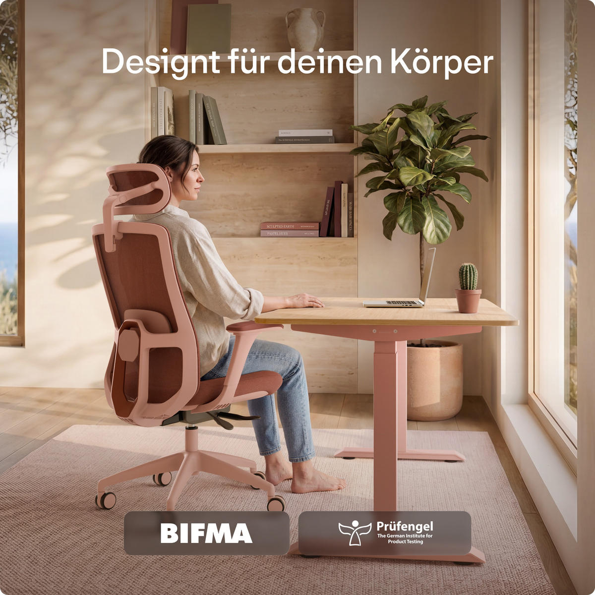 BÜROSTUHL Verstellbarer Ergonomischer SitOne Rosa 4-Dimensional Armlehne, Integrierte 4-Wege-Lendenwirbelstütze - Pink, Kunststoff (60/125/68cm) - Desktronic