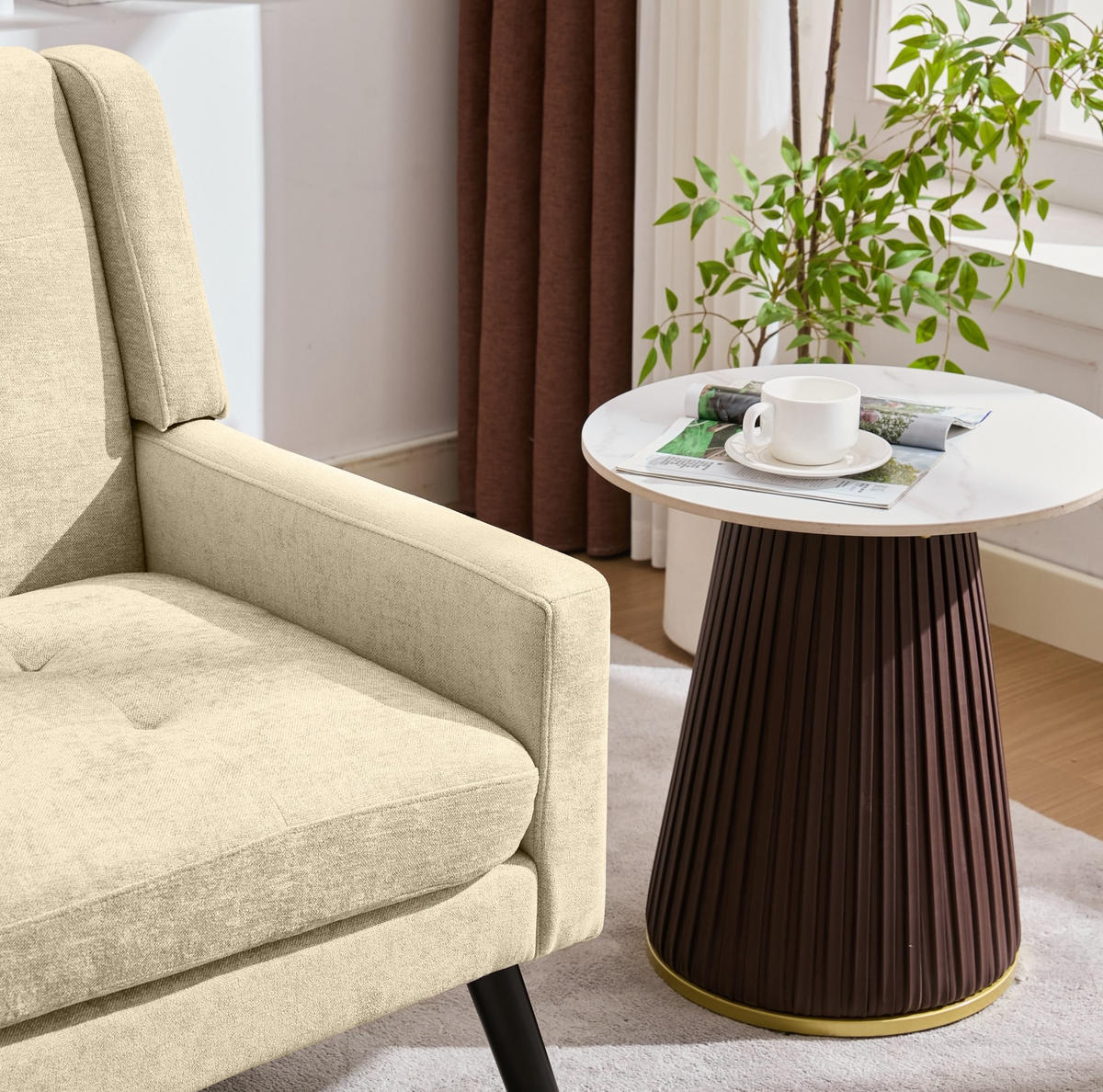 2-SITZER 119/75/88 cm Leinenbezug mit Knopfheftung, Massivholzbeinen Beige - Beige, Textil (75/88/120cm) - OKMYHOME
