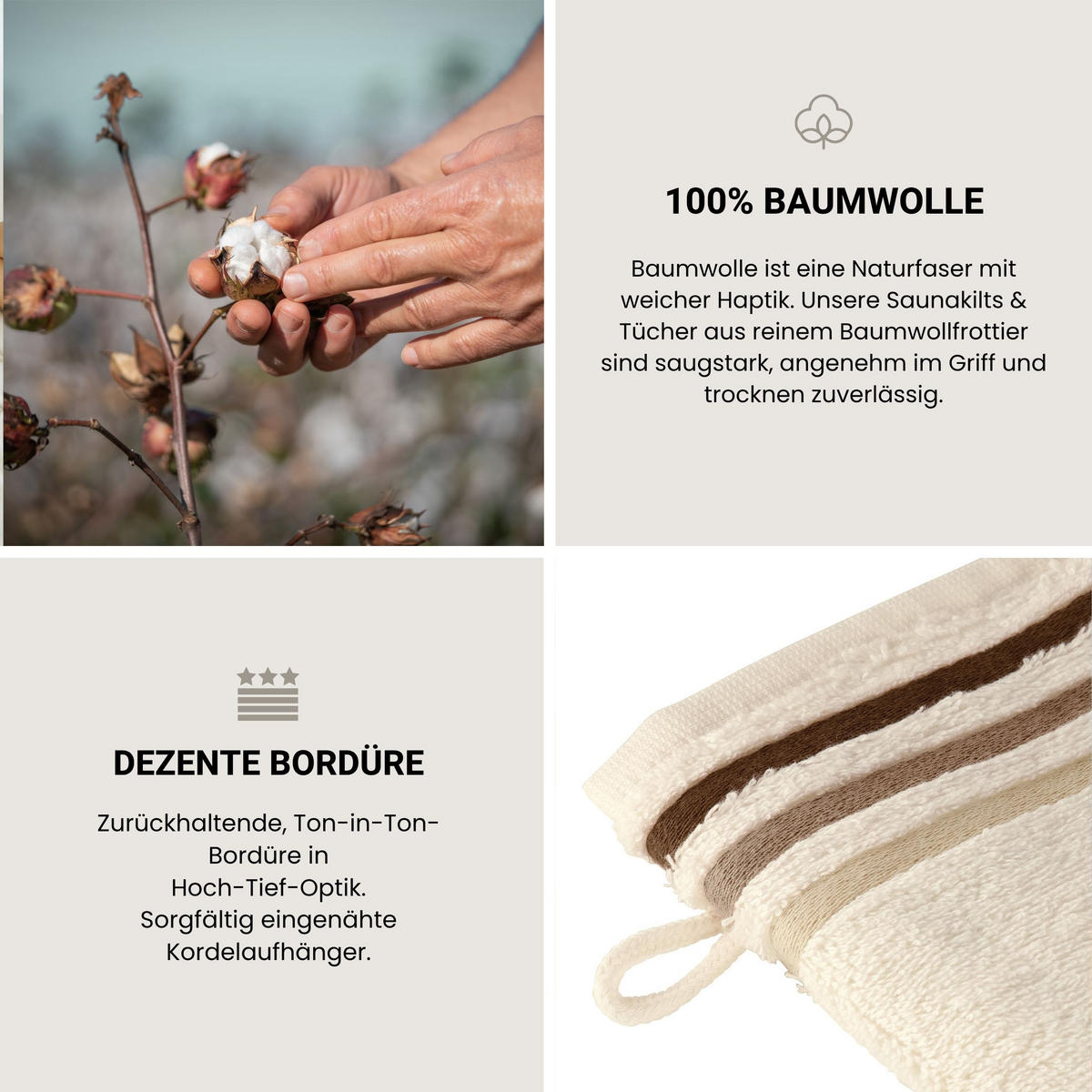 WASCHHANDSCHUHSET Skyline Color - 5-teilig - 16x22 cm - Creme - Creme, Textil (16/22cm) - SCHIESSER