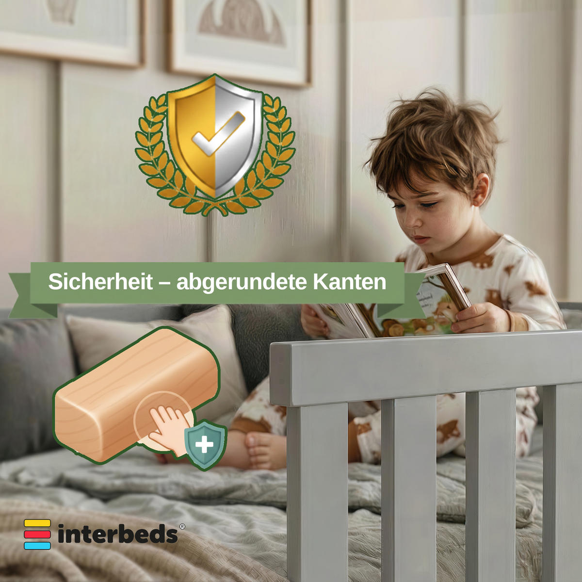 BODENBETT Bella 160x80 mit Rausfallschutz & Lattenrost Kinderbett aus Holz - Grau, Holz (80/160cm) - Interbeds