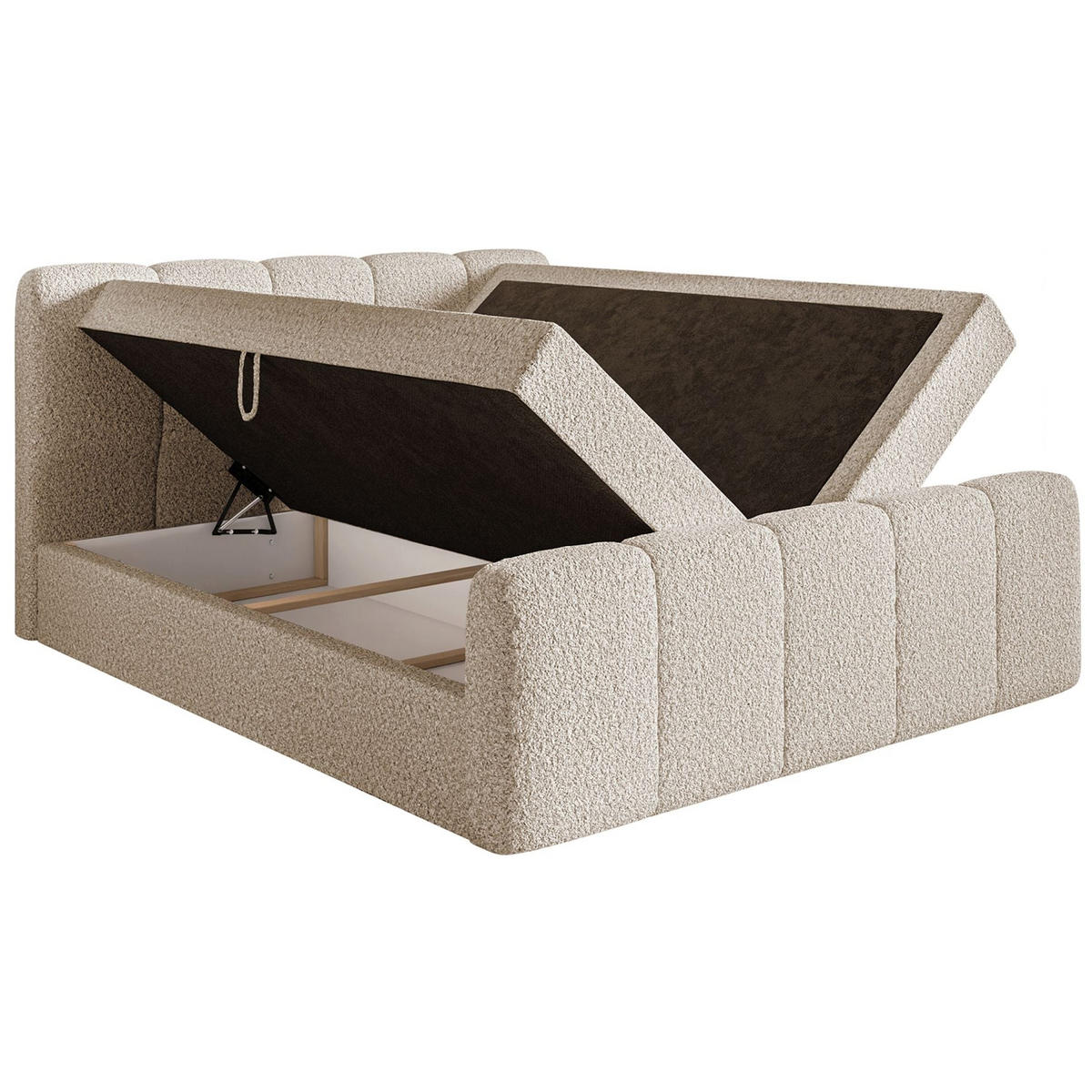 BOXBETT Cloudy II mit Bettkästen und Topper Bouclé Hellbeige, 200x200 cm - Ecru/Schwarz, Kunststoff/Textil (200/200cm) - Selsey
