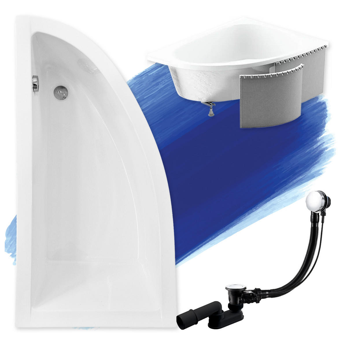 BADEWANNE Eckwanne PRAKTIKA 150/70 Links mit Styro Ablauf Füße - Weiß, Kunststoff (70/58.5/150cm) - bad land