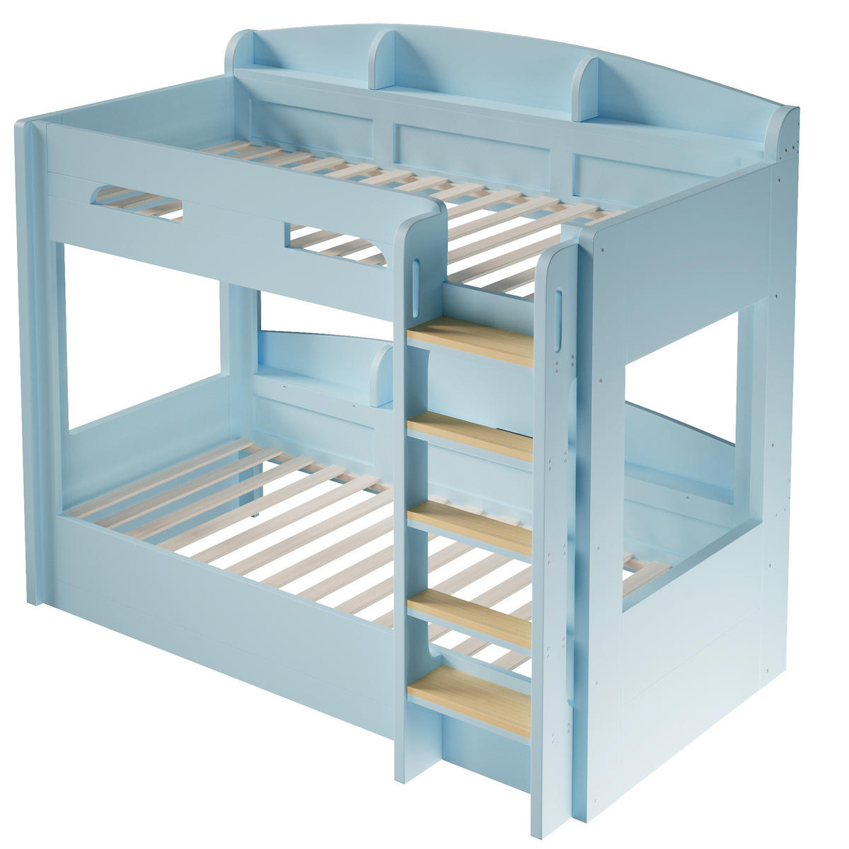 HOCHBETT hellblau 90 × 200 cm aus MDF‑Kiefernholz mit Unterbett, USB‑Steckdose und oberen‑unteren Ablagefächern - Blau, Holzwerkstoff (90/200cm) - Luhomfu