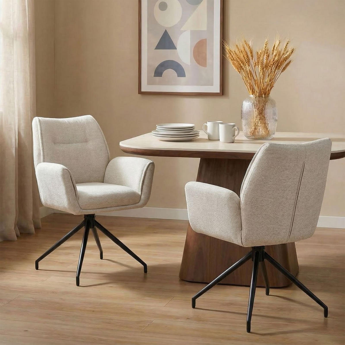 ESSZIMMERSTÜHLE LIRA 2er-Set cremeweiß - Creme, Textil (65/88/64cm) - IDIMEX