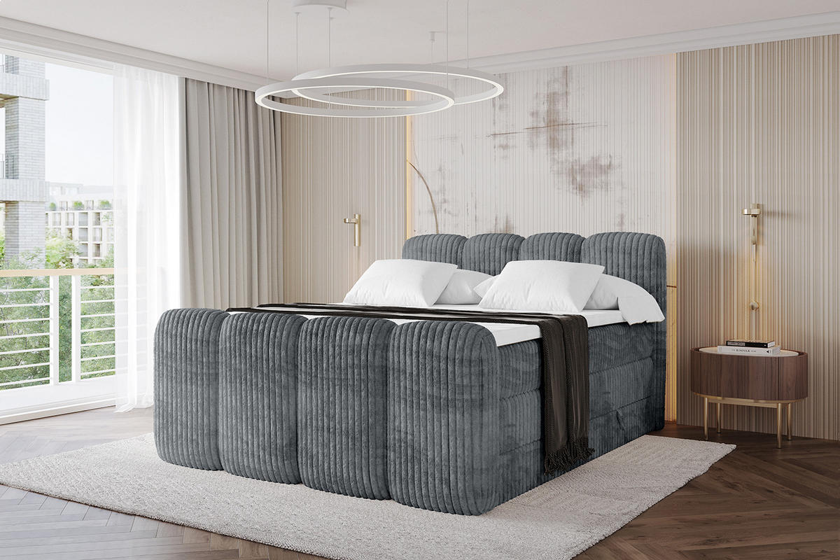 BOXBETT mit Matratze H3|H4 und Lattenrost - NINA-Z KING - 180x200 cm - Dunkelgrau - Schieferfarben, Holzwerkstoff (180/200cm)