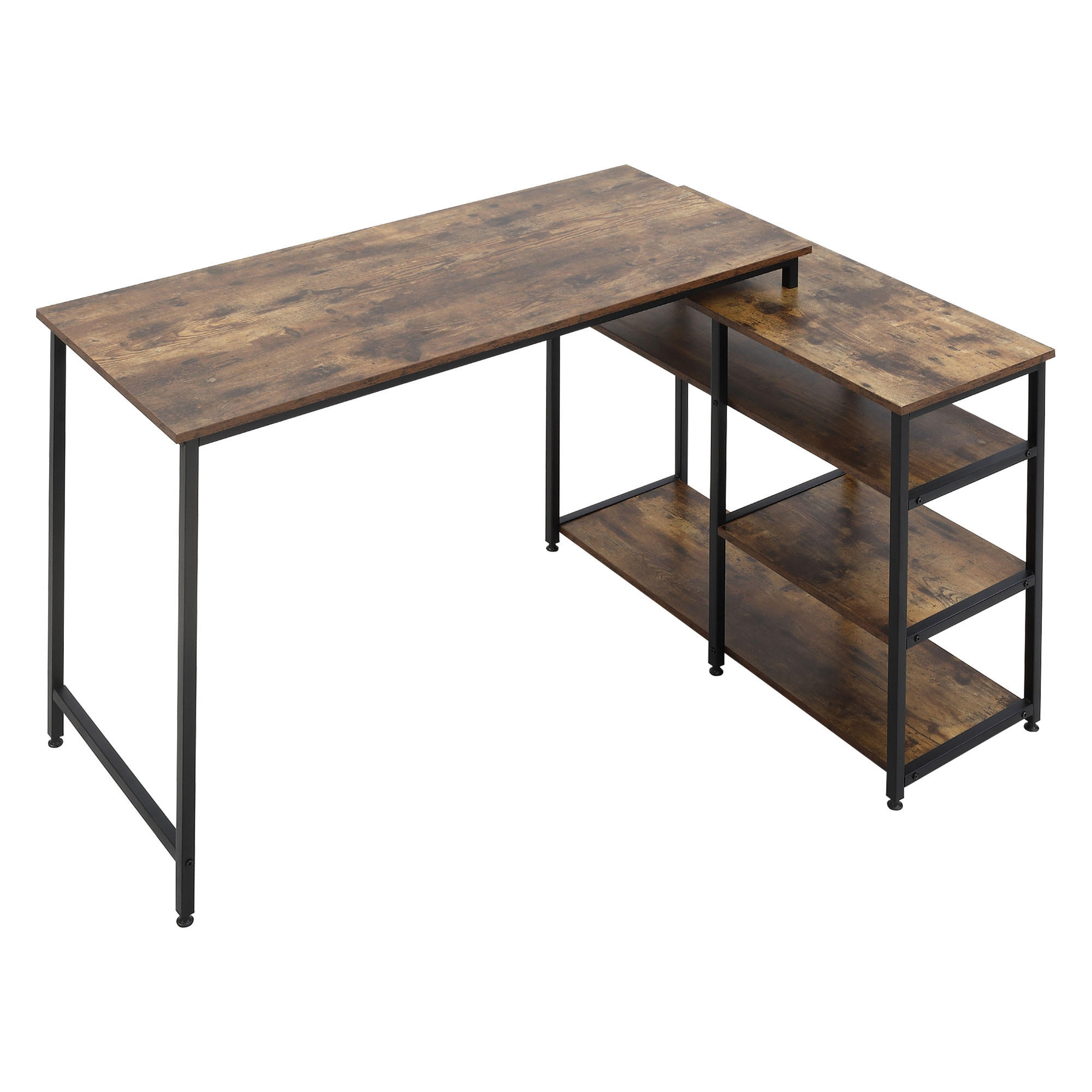 COMPUTERTISCH Bürotisch Regal platzsparend Spanplatte Metall Rustikales Braun - Braun, Kunststoff (135/90/79cm) - HOMCOM