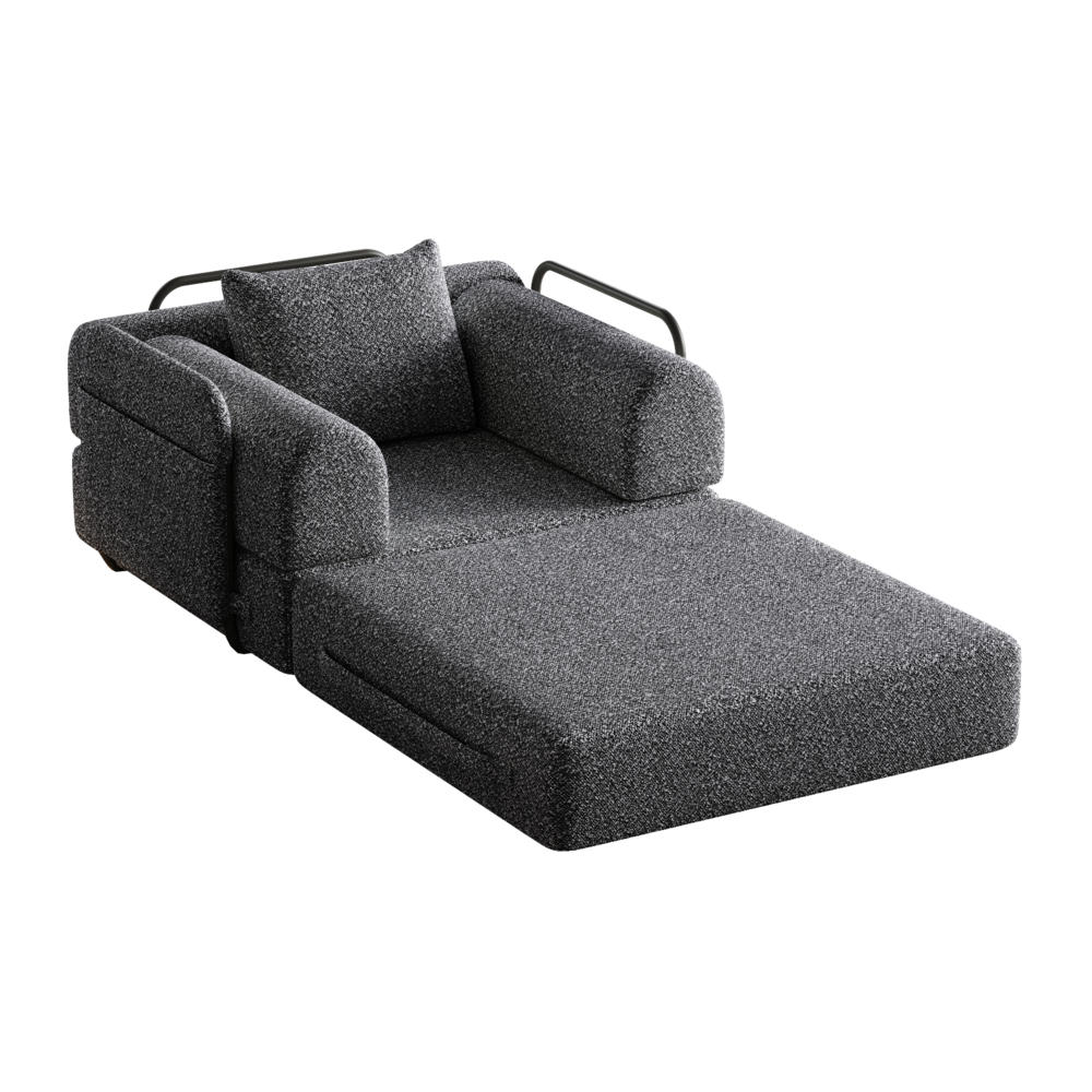 SCHLAFSOFA 2-in-1 mit Armlehnen-Ablagefach und Stahlrahmen grau Chenille 200/90/85 cm - Grau, Textil (94/49.5/94cm) - OKWISH
