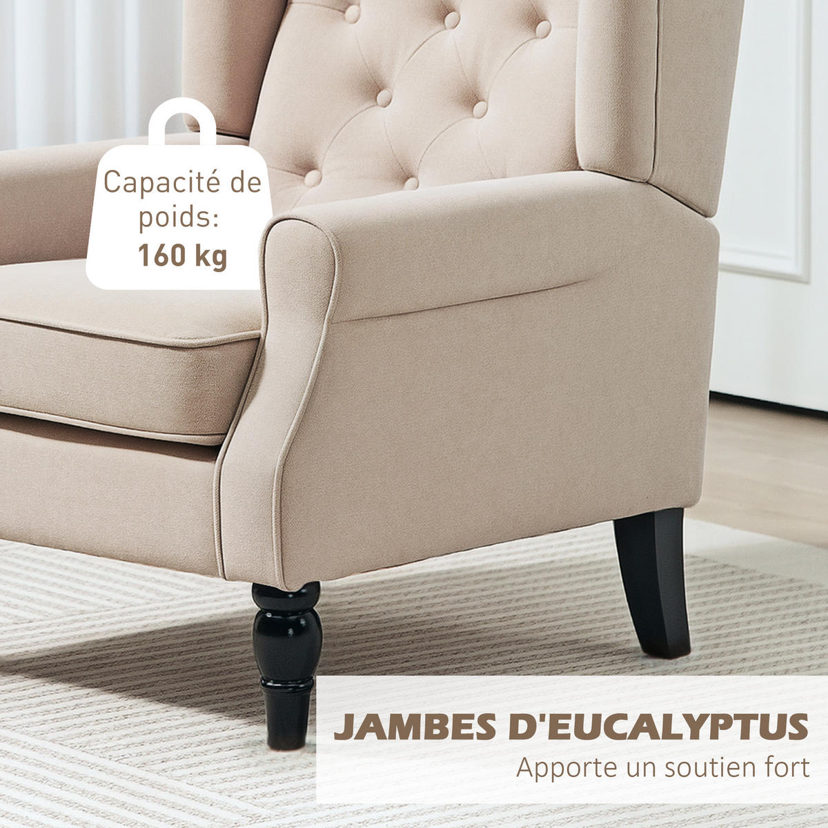 SESSEL DE-13450 klassisch mit Knopfheftung Beige - Beige, Textil (87/102/74cm) - ComfortXL