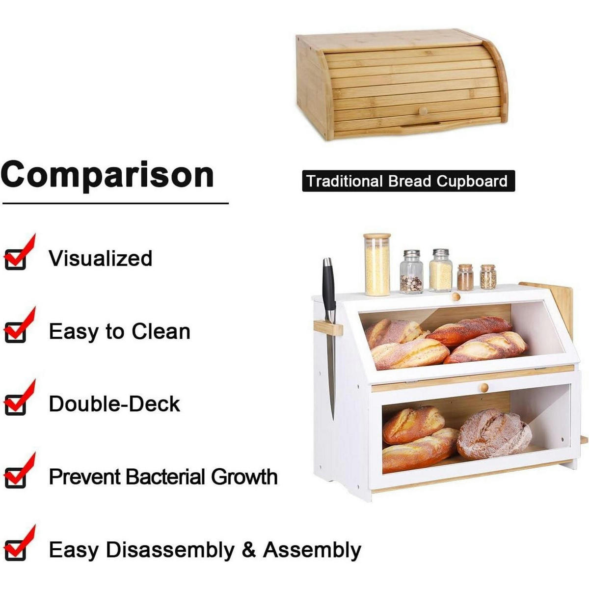 BROTKASTEN 2 Etagen Bambus Weiß 50 x 25 x 37 cm - Weiß, Naturmaterialien (24.9/36.8/50cm)