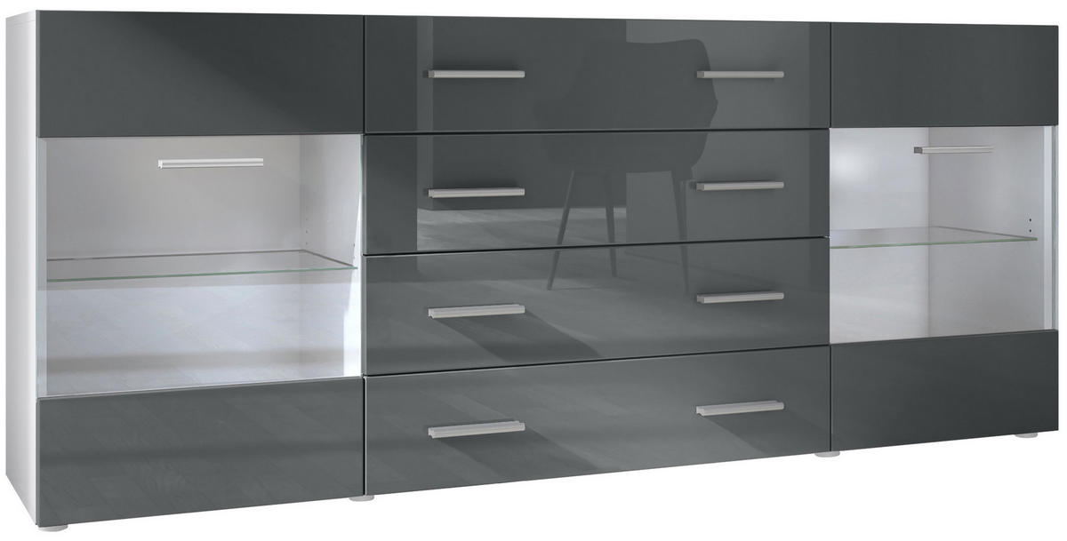 SIDEBOARD Carlos Grau Hochglanz - Grau, Holzwerkstoff (166/72/35cm) - Vladon